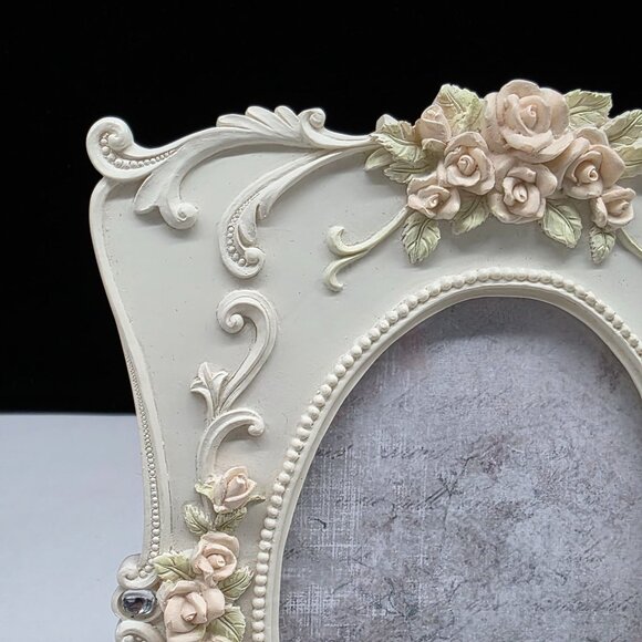 Vintage Style Resin Picture Frame With Floral Embellishments & Rhinestones 3x5" - Picture 2 of 10